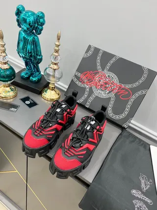 Versace Chain Reaction Black and Red Chunky Sneakers 2