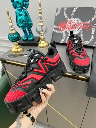 Versace Chain Reaction Black and Red Chunky Sneakers 3