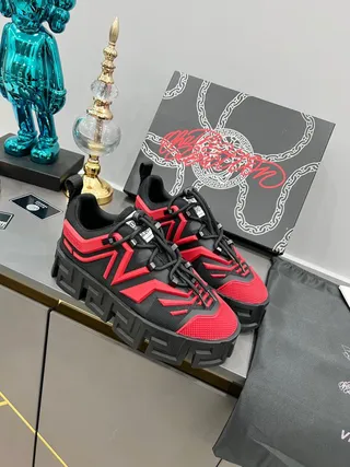 Versace Chain Reaction Black and Red Chunky Sneakers 4