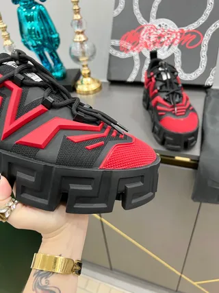 Versace Chain Reaction Black and Red Chunky Sneakers 5