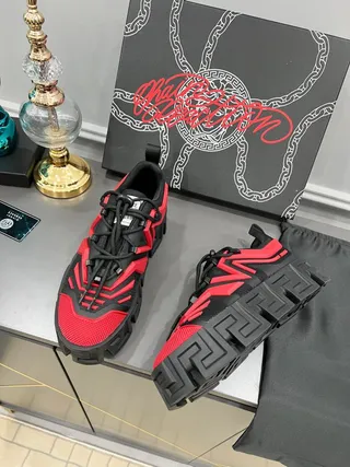 Versace Chain Reaction Black and Red Chunky Sneakers 6
