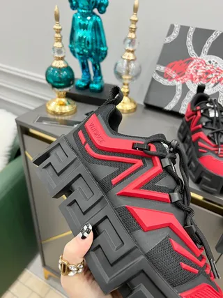 Versace Chain Reaction Black and Red Chunky Sneakers 7