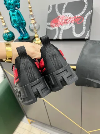 Versace Chain Reaction Black and Red Chunky Sneakers 8