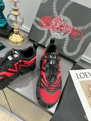 Versace Chain Reaction Black and Red Chunky Sneakers 9