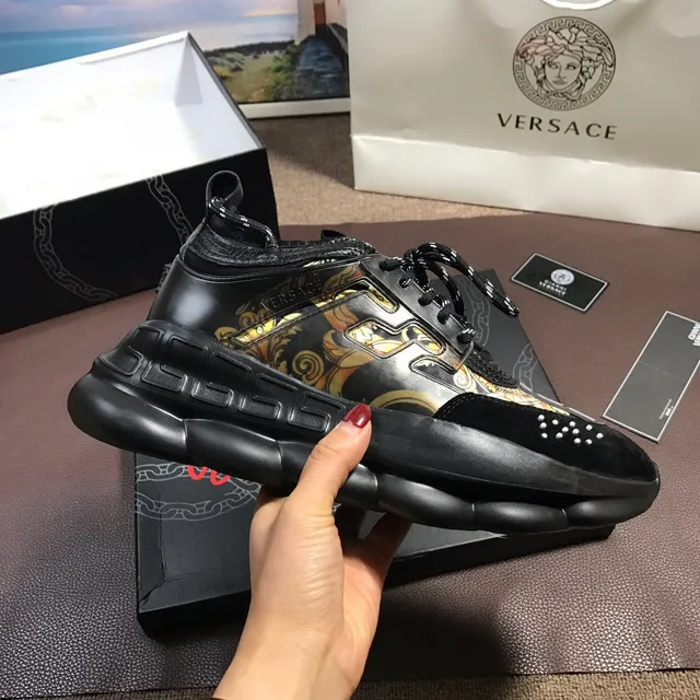 Versace Chain Reaction Black Baroque Print Chunky Sneakers 4