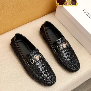 Versace Chain Reaction काला सोना मगरमछ-उभरा चमड़ा मेड्यूसा हेड हॉर्सबिट बकल लूफर