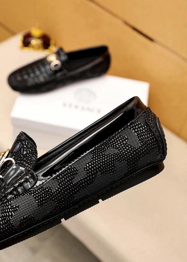 Versace Chain Reaction Noir Or Cuir Crocodile Embossé Tête Medusa Bride Cheval Boucle Loafer 2