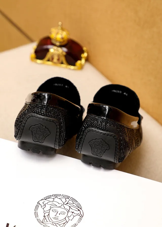 Versace Chain Reaction Noir Or Cuir Crocodile Embossé Tête Medusa Bride Cheval Boucle Loafer 3