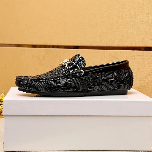 Versace Chain Reaction Noir Or Cuir Crocodile Embossé Tête Medusa Bride Cheval Boucle Loafer 5