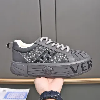 Versace Chain Reaction Gray Crystal-Embellished Platform Lifestyle Sneakers