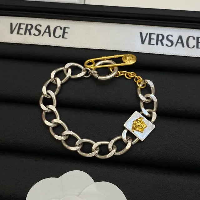 Versace Chain Reaction Medusa Curb-Link Two-Tone Bracelet 6