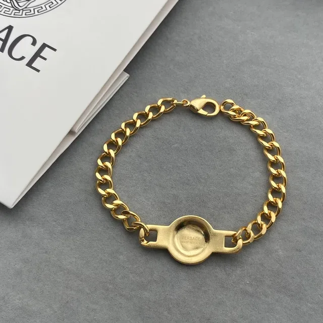 Versace Chain Reaction Medusa Head Bisel de Cristal Dourado Corrente Curb Pulseiras 5
