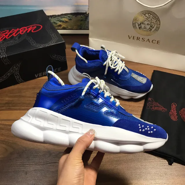 Versace Chain Reaction Royal Blue and White Chunky Sneakers 4