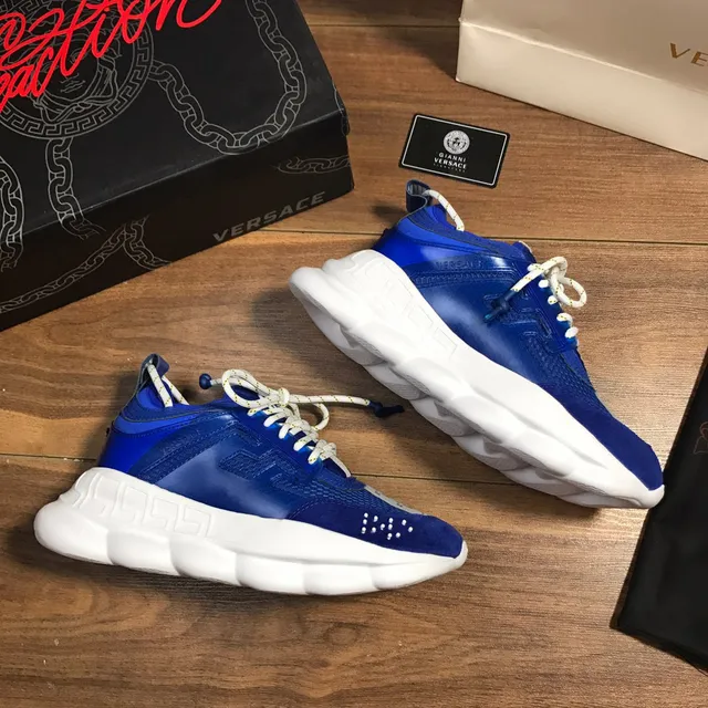 Versace Chain Reaction Royal Blue and White Chunky Sneakers 5