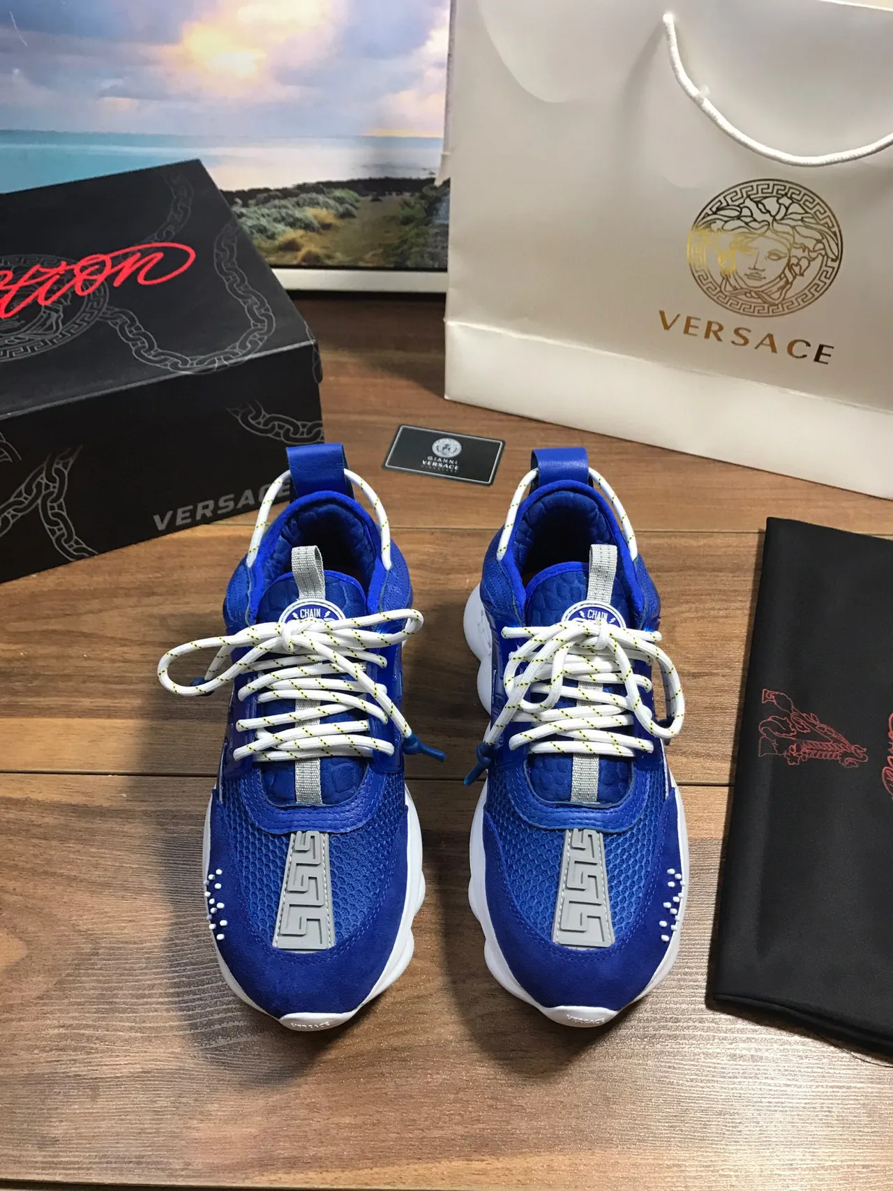 Versace Chain Reaction Royal Blue and White Chunky Sneakers 9