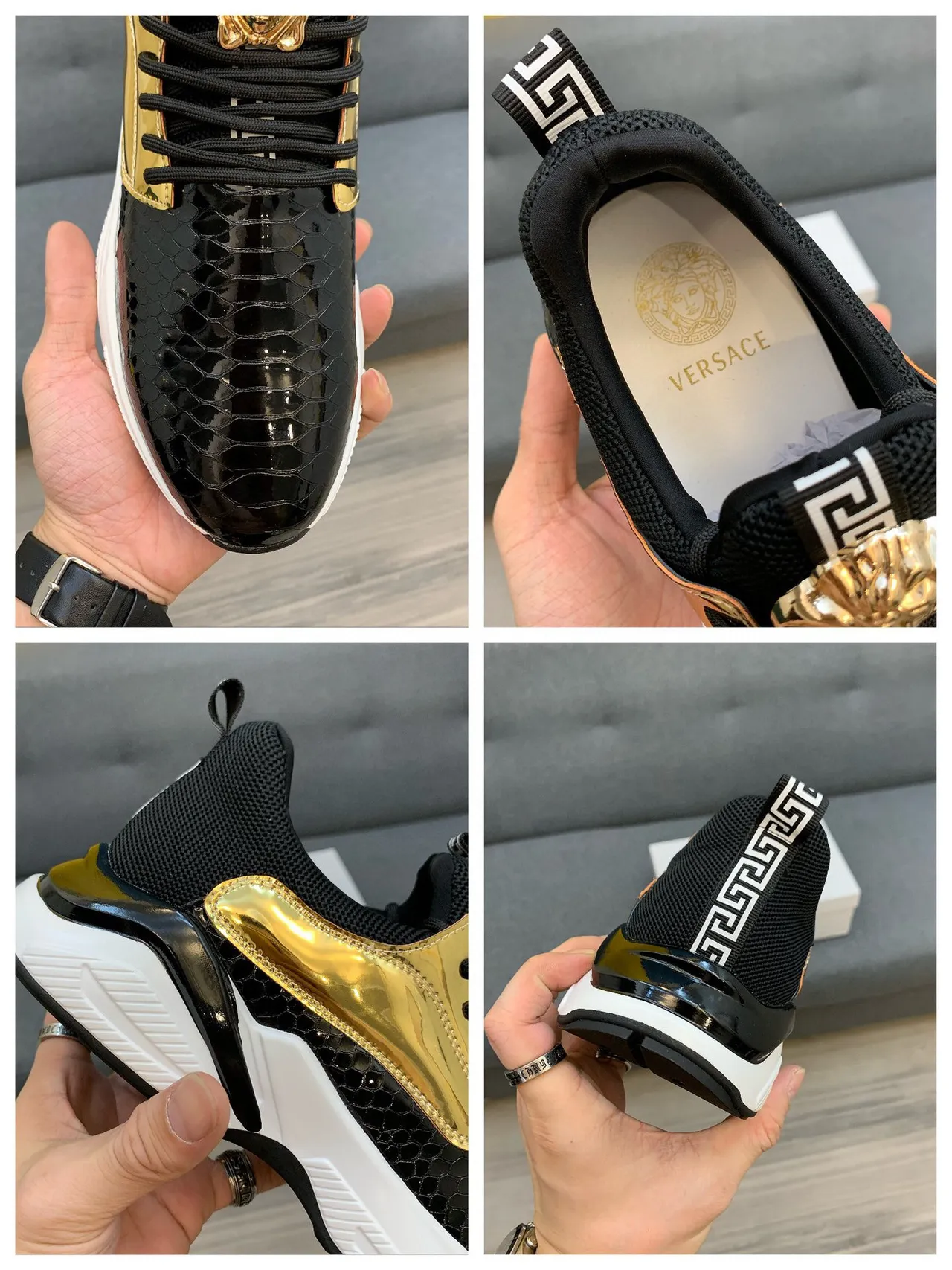 Versace Chain Reaction Chaussures chunky à peau de serpent et doré 10