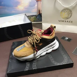 Versace Chain Reaction بني أسود أبيض أحمر حذاء رياضي سميك