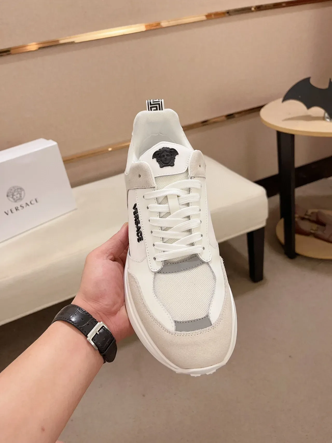Versace Chain Reaction White Beige Gray Chunky Sneakers 2