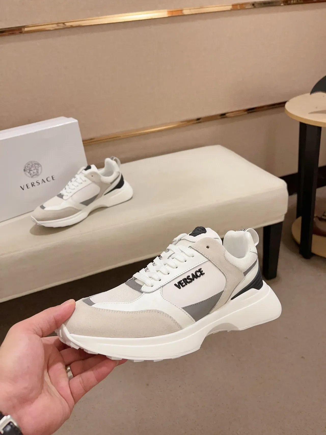 Versace Chain Reaction White Beige Gray Chunky Sneakers 3