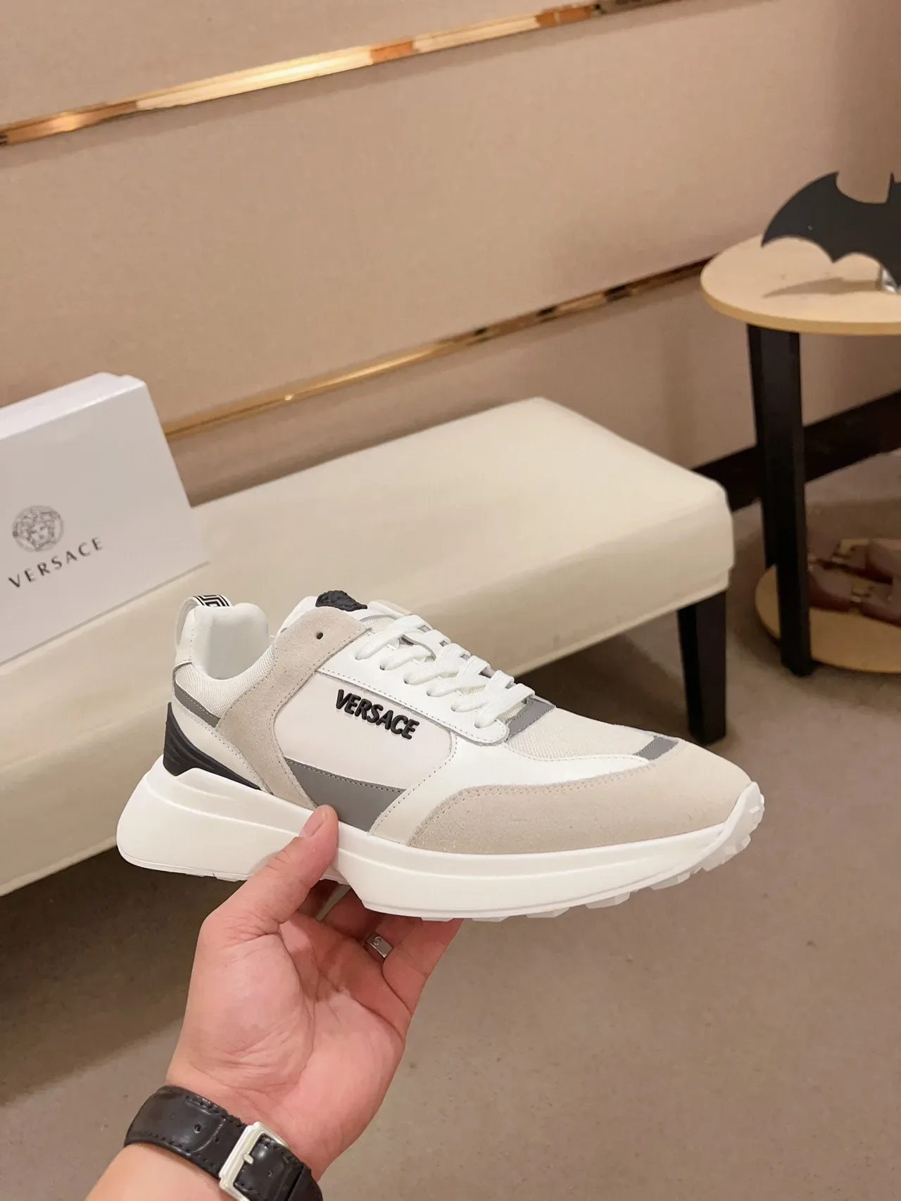 Versace Chain Reaction White Beige Gray Chunky Sneakers 4