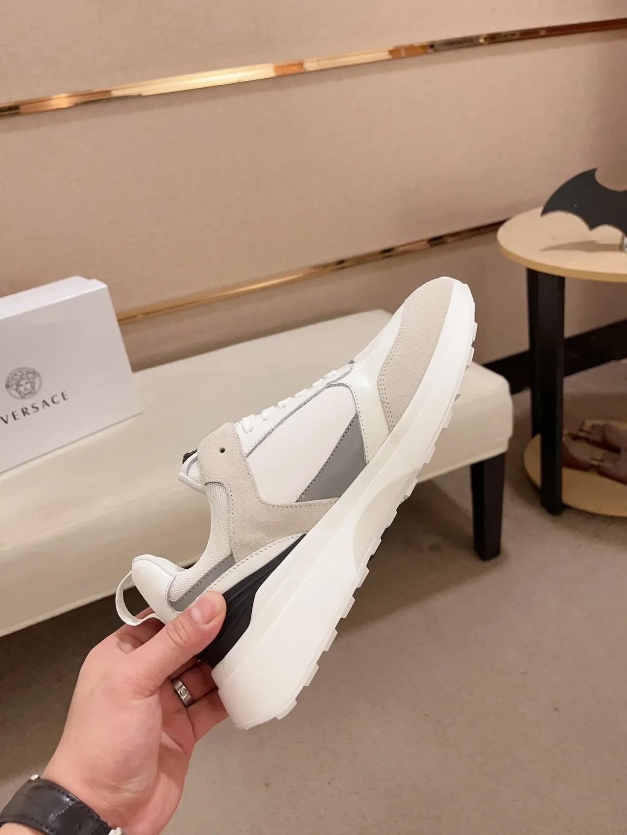 Versace Chain Reaction White Beige Gray Chunky Sneakers 5