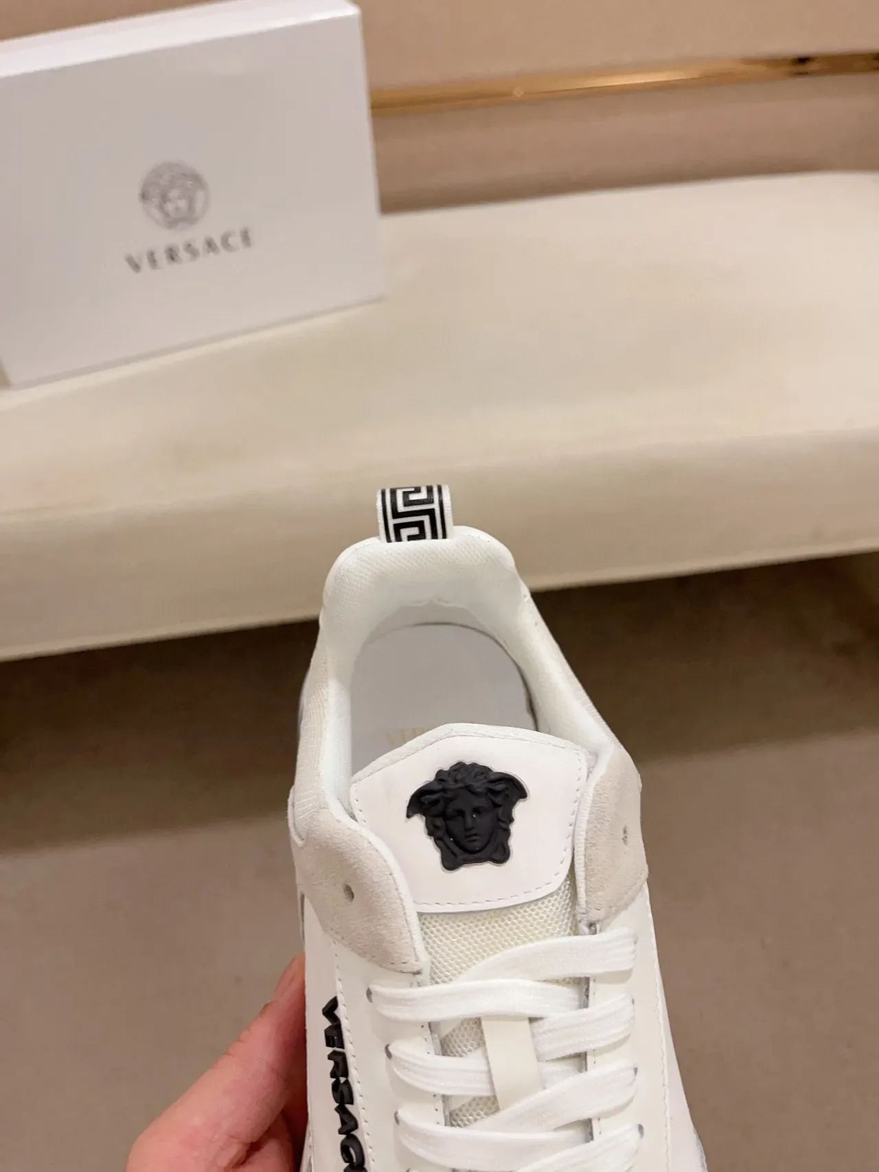 Versace Chain Reaction White Beige Gray Chunky Sneakers 6