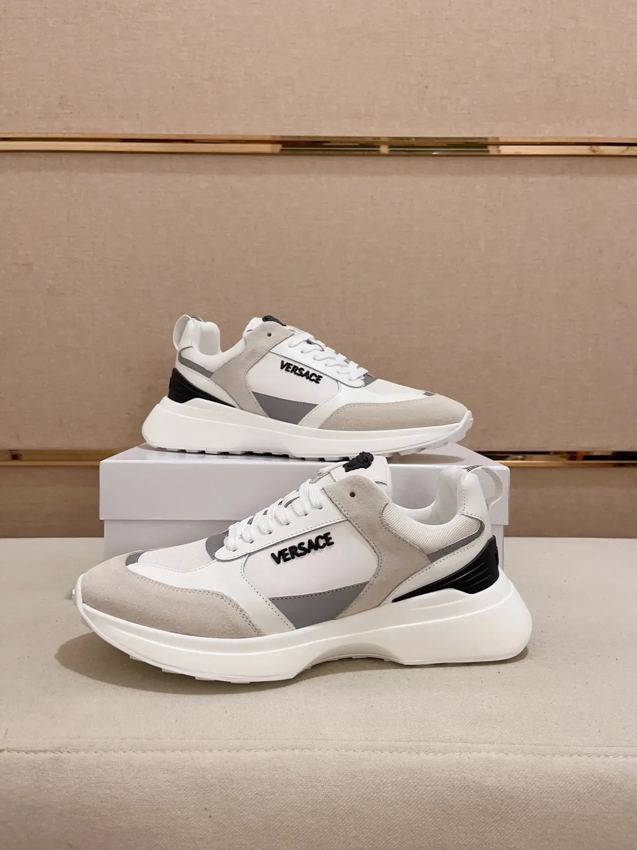 Versace Chain Reaction White Beige Gray Chunky Sneakers 7