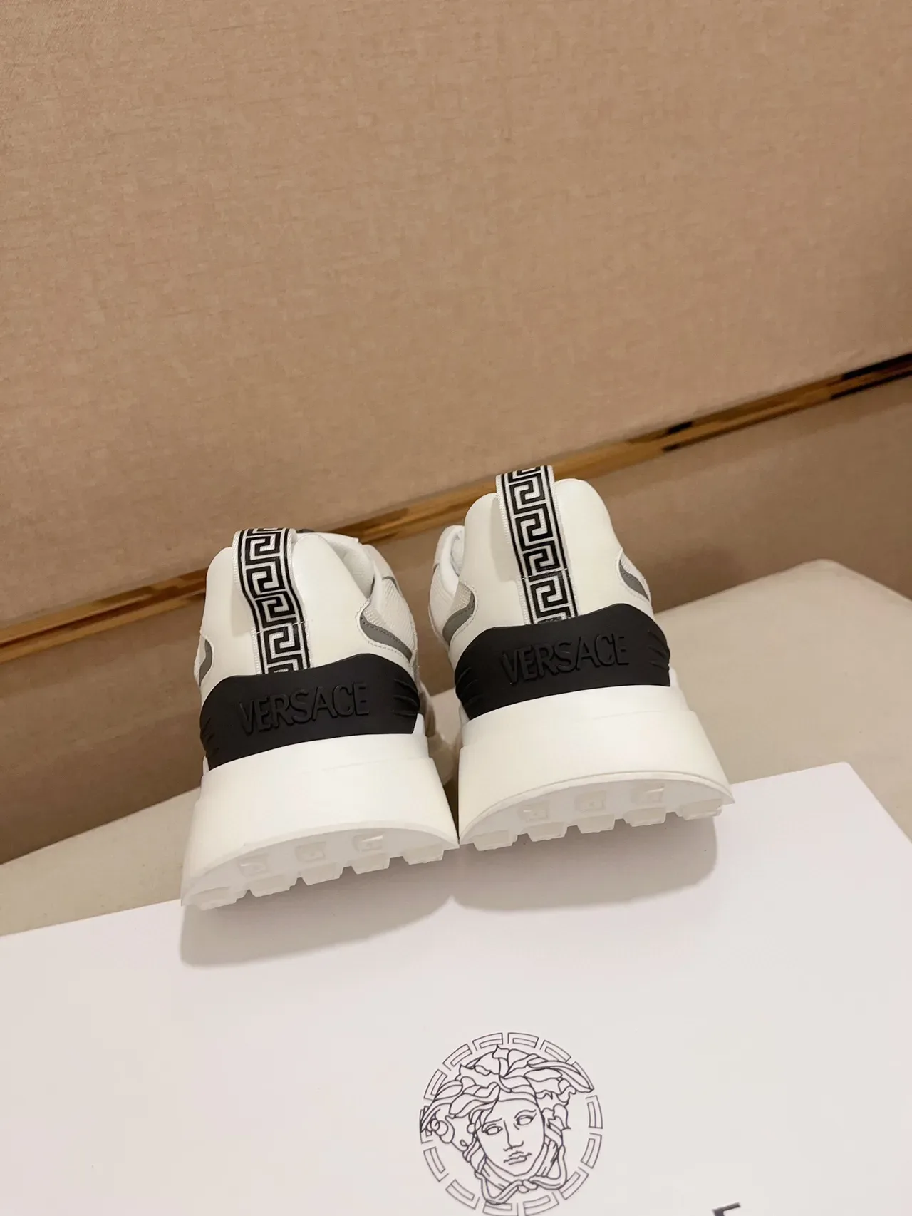 Versace Chain Reaction White Beige Gray Chunky Sneakers 8