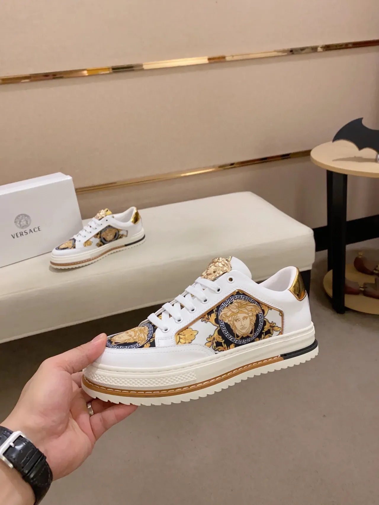 Versace Chain Reaction White Gold Medusa Lifestyle Sneakers 7