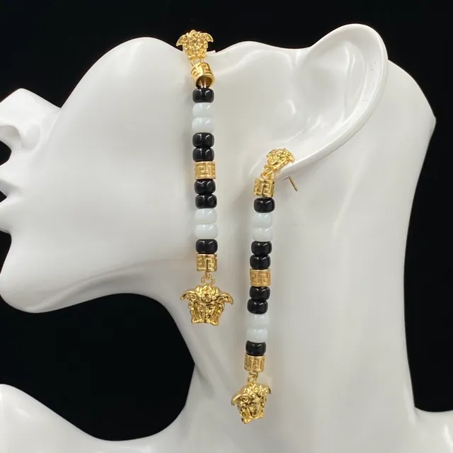 Versace Medusa Corrente de contas preto e ouro pingente de encanto colar 2