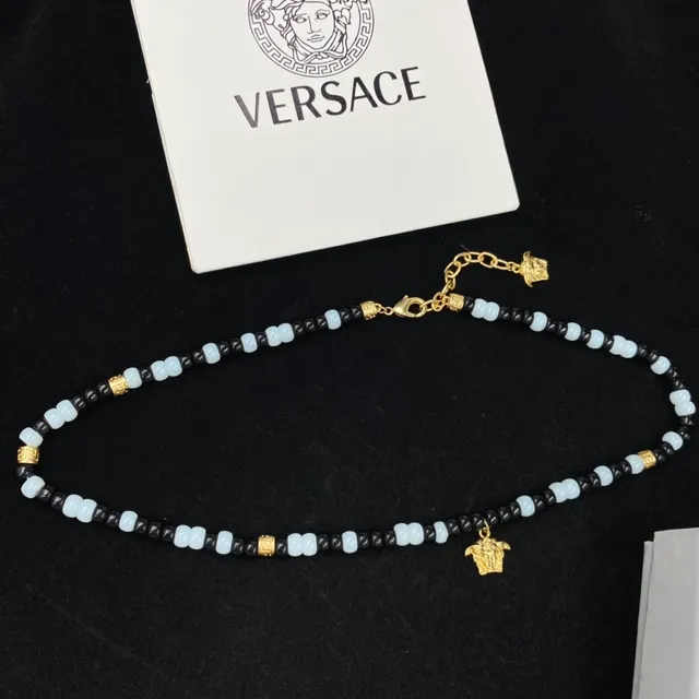 Versace Medusa Corrente de contas preto e ouro pingente de encanto colar 4