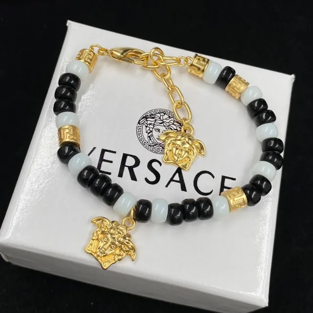 Versace Medusa Corrente de contas preto e ouro pingente de encanto colar 5