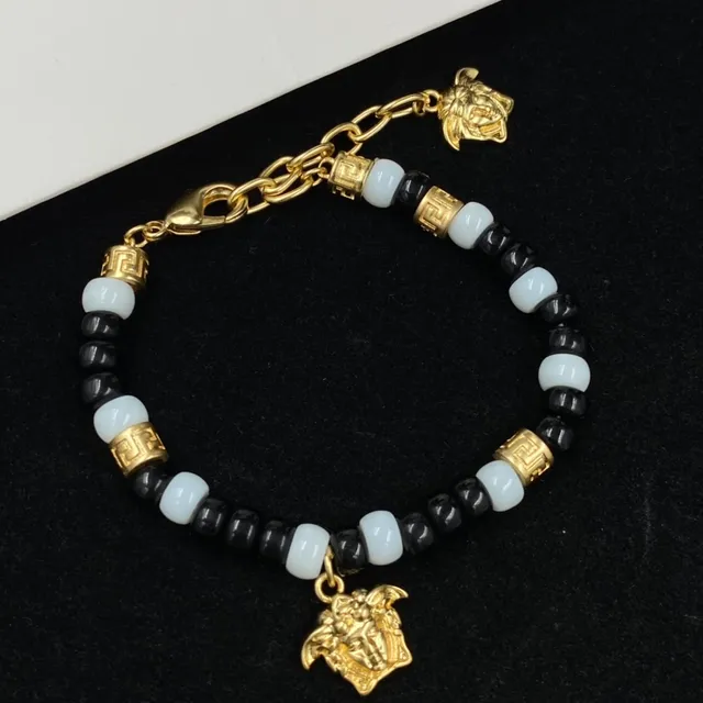 Versace Medusa Corrente de contas preto e ouro pingente de encanto colar 8