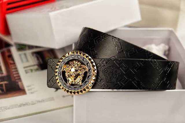 Versace Medusa Embossed Greca Black Leather Belt 3