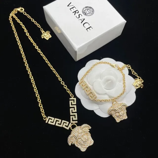 Versace Medusa Head Crystal Pavé Gold-Tone Necklace 3