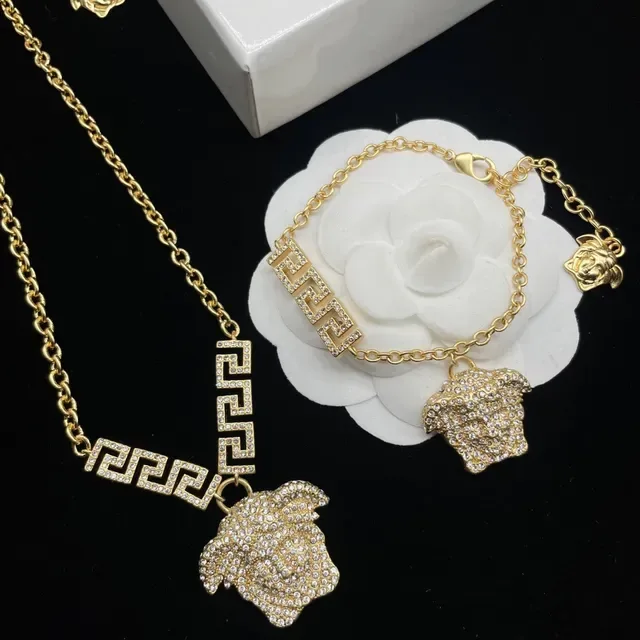 Versace Medusa Head Crystal Pavé Gold-Tone Necklace 5