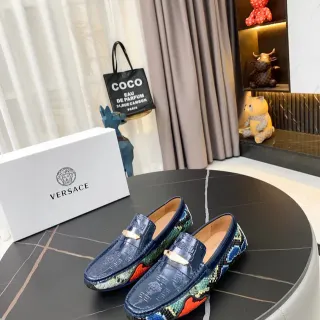 Versace Navy Multicolor Patent Leather Python-Print Side Panels Loafer