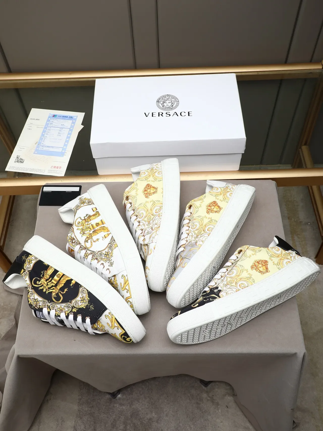 Versace Odissea Baroque Print Black White Gold Lifestyle Sneakers 2