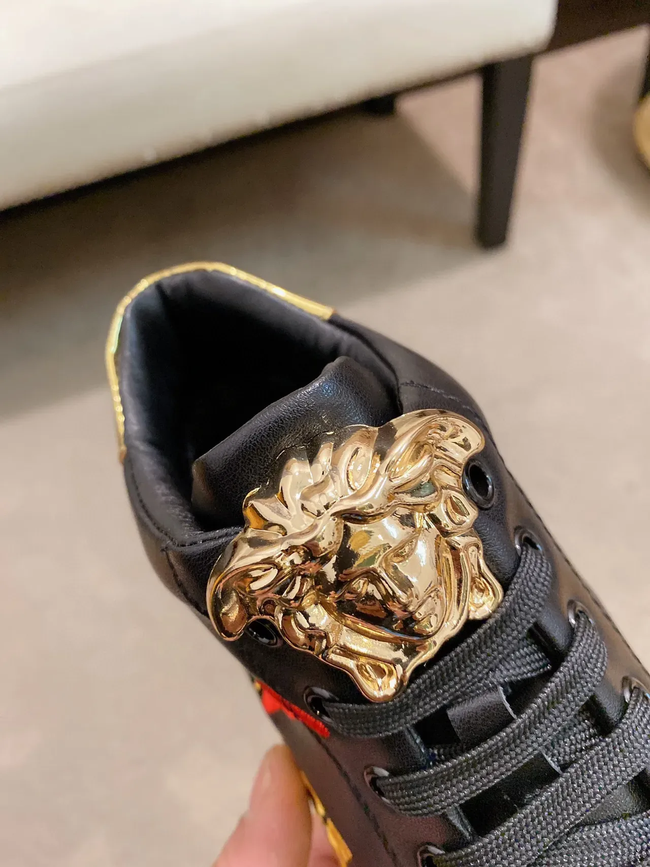 Versace Odissea Black and Gold Embroidered Lifestyle Sneakers 5