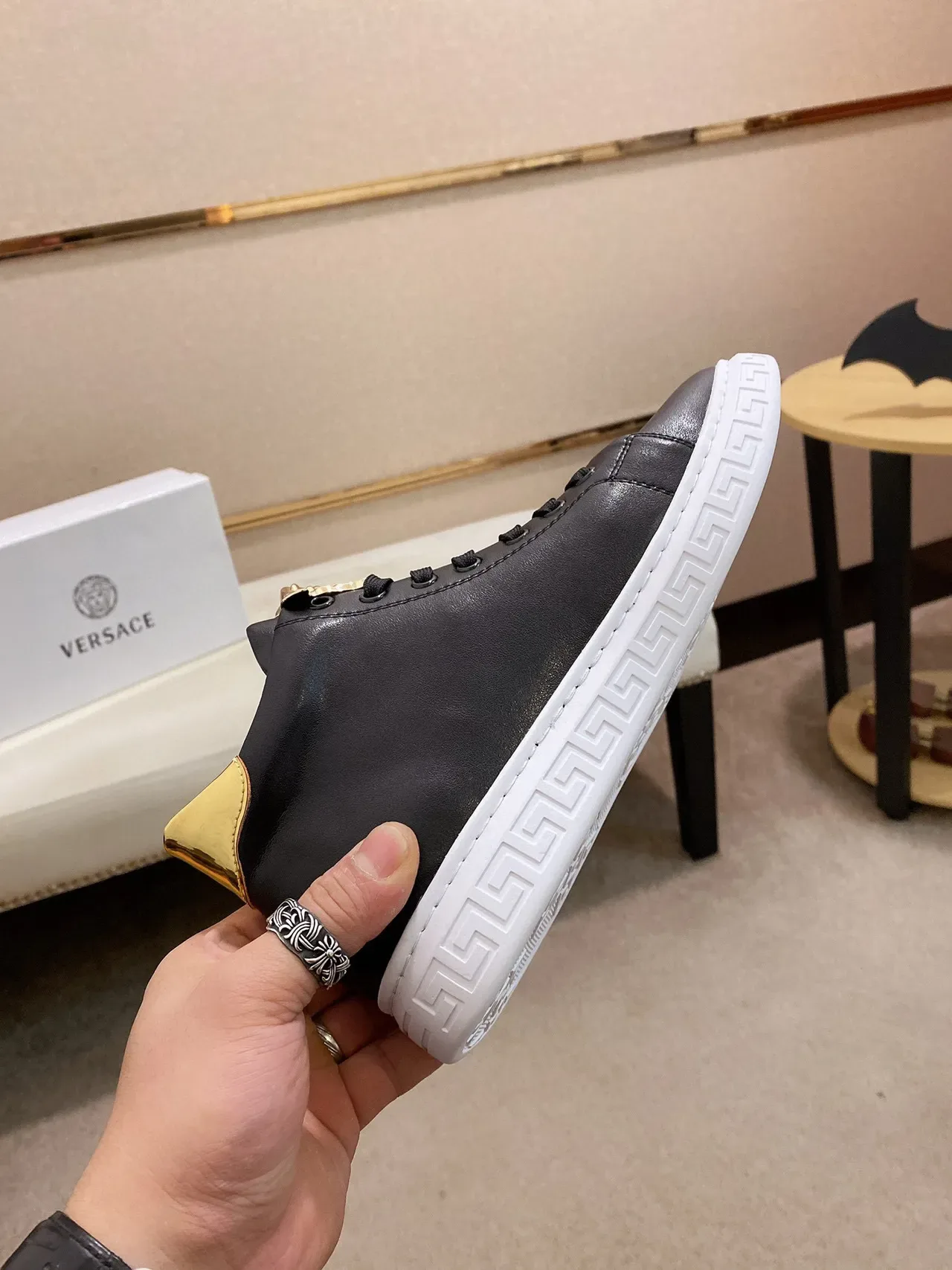 Versace Odissea Black and Gold Embroidered Lifestyle Sneakers 6