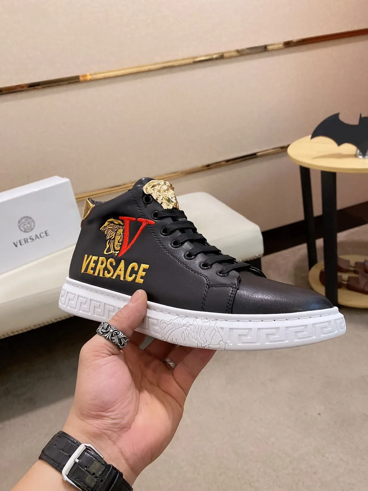 Versace Odissea Black and Gold Embroidered Lifestyle Sneakers 7