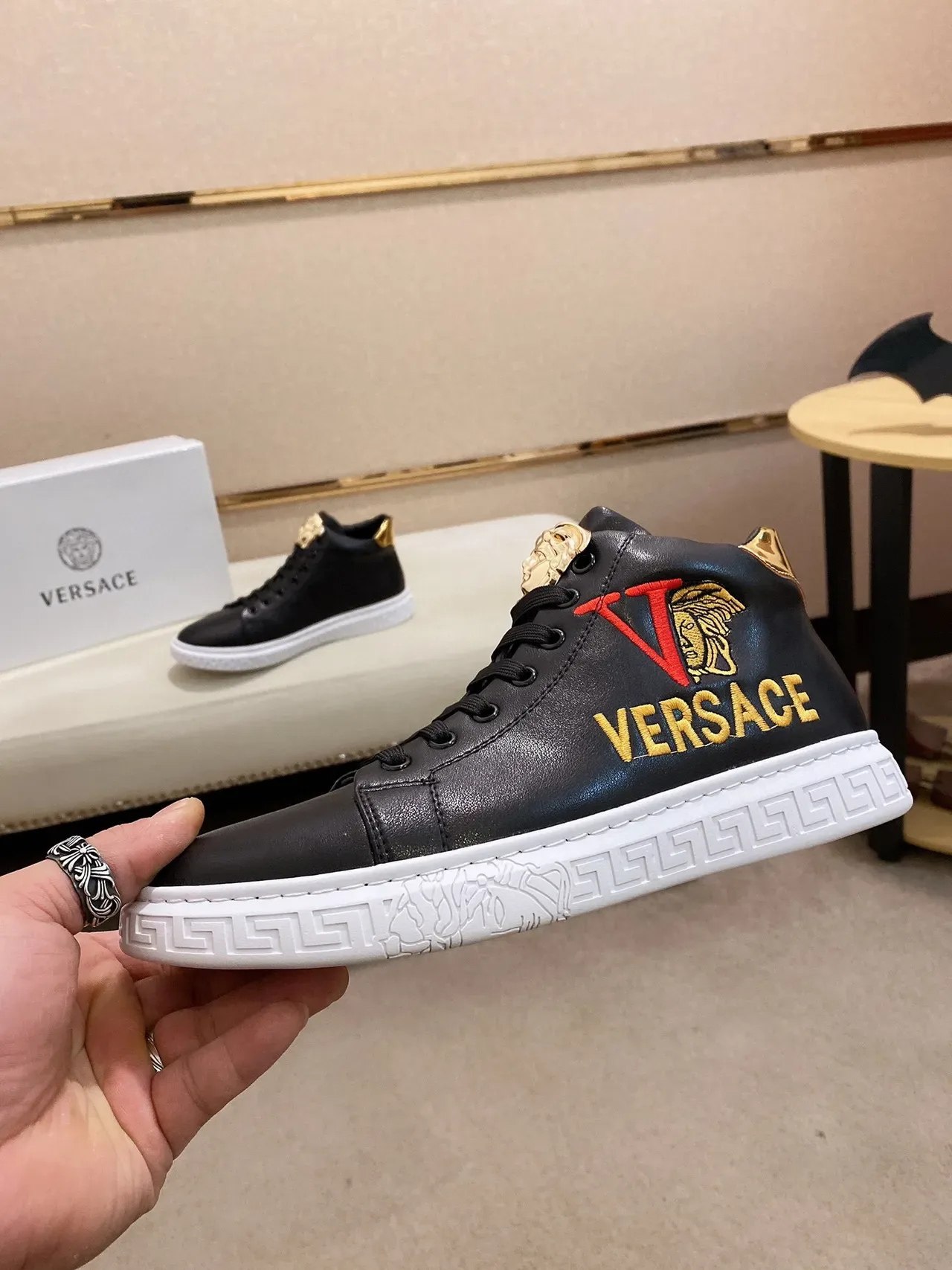 Versace Odissea Black and Gold Embroidered Lifestyle Sneakers 8