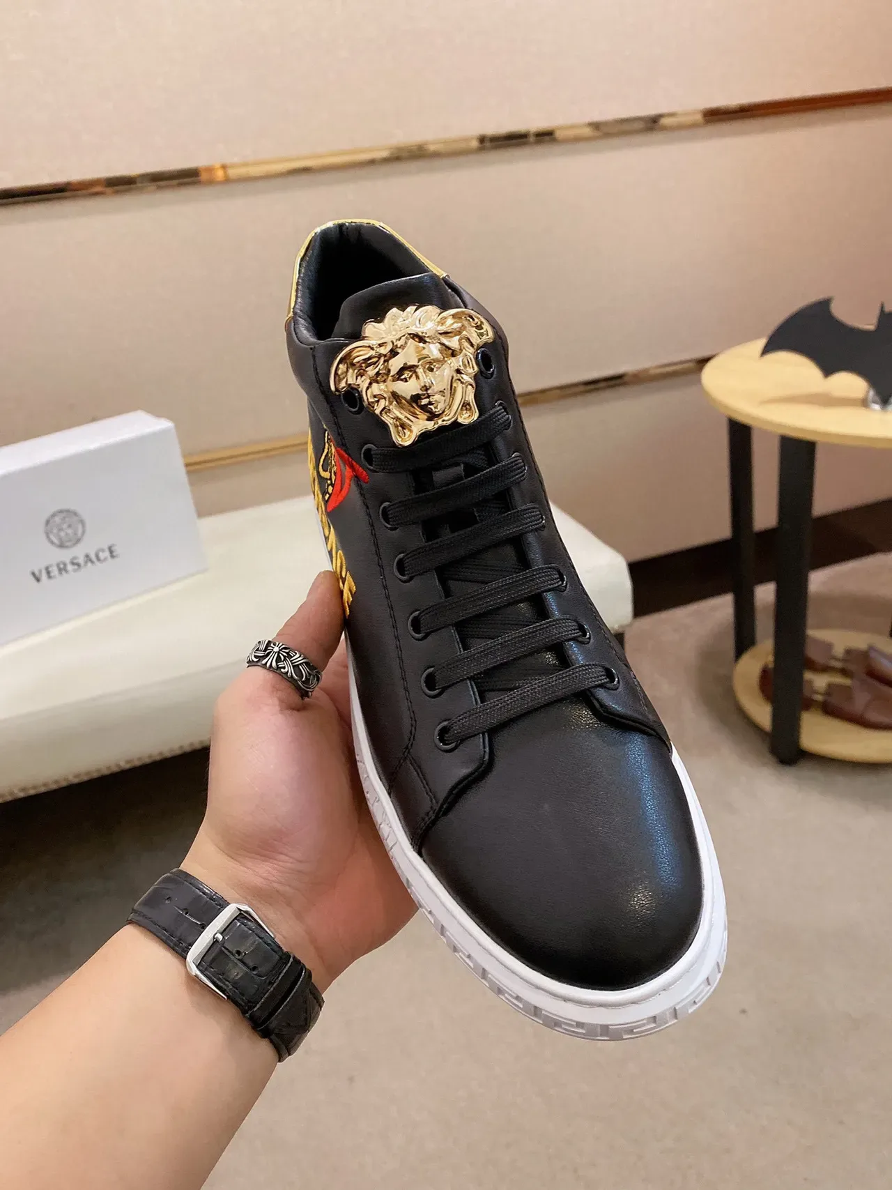 Versace Odissea Black and Gold Embroidered Lifestyle Sneakers 9