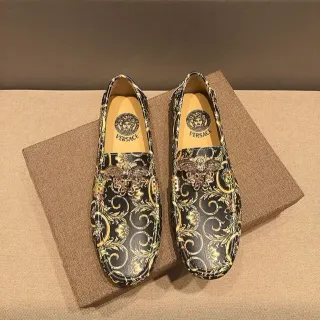 Versace Odissea Black Gold Baroque-Print Medusa-Embellished Loafer