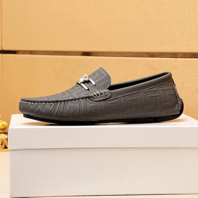 Versace Odissea Noir Doré Embossé Motif Greca Tête de Médusa Boucle Métal Loafer 5