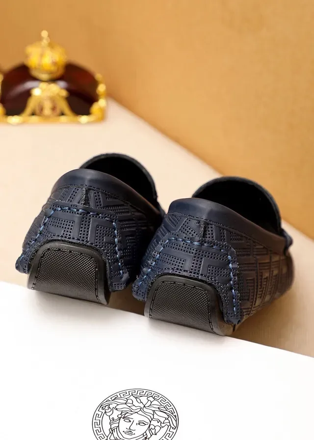 Versace Odissea Noir Doré Embossé Motif Greca Tête de Médusa Boucle Métal Loafer 11