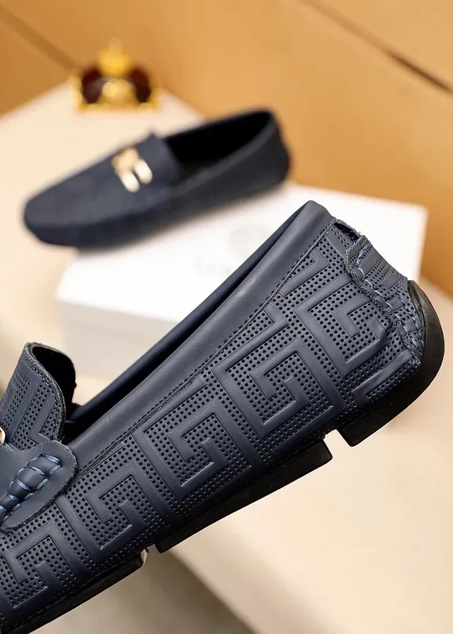 Versace Odissea Noir Doré Embossé Motif Greca Tête de Médusa Boucle Métal Loafer 12