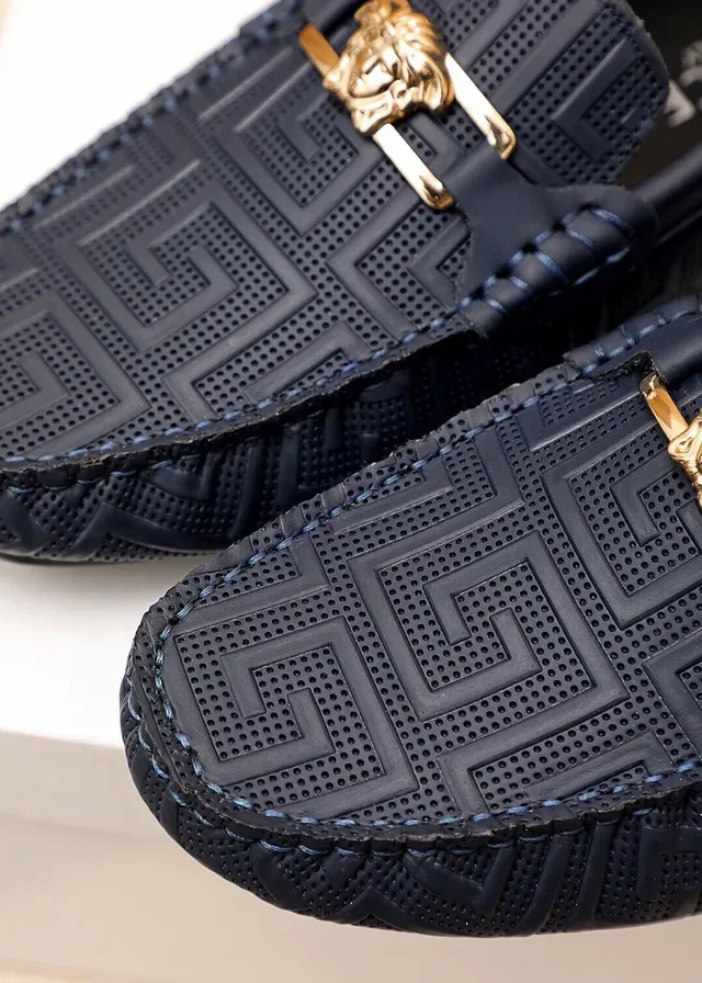 Versace Odissea Noir Doré Embossé Motif Greca Tête de Médusa Boucle Métal Loafer 13