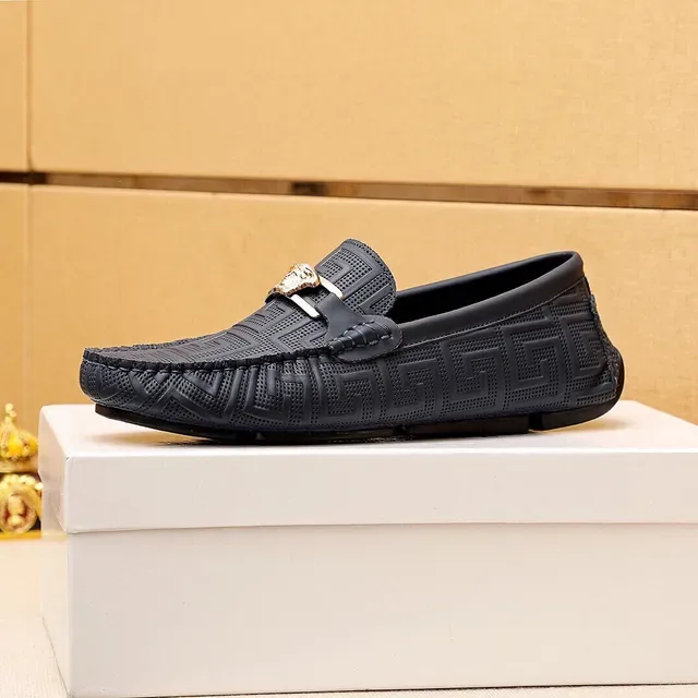 Versace Odissea Noir Doré Embossé Motif Greca Tête de Médusa Boucle Métal Loafer 14