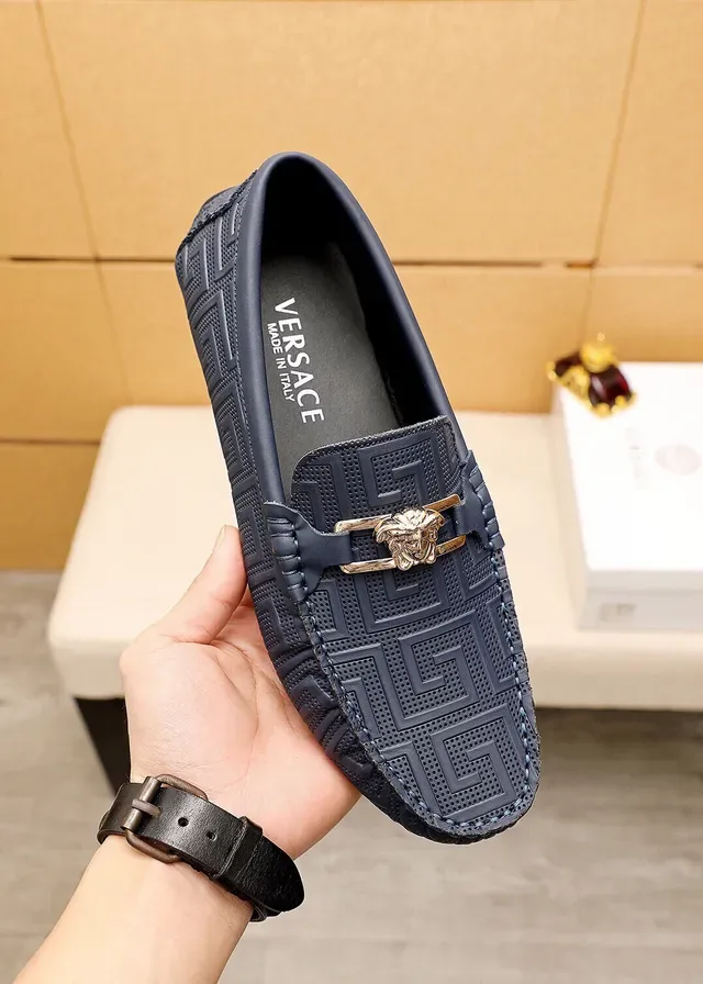 Versace Odissea Noir Doré Embossé Motif Greca Tête de Médusa Boucle Métal Loafer 15